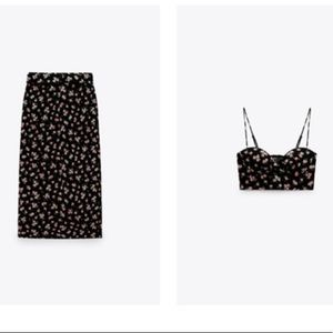 ZARA 2 piece ensemble crop top bustier and front slit skirt
